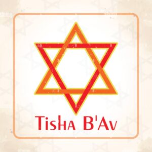 tisha bav jewish holiday david star hand drawn yellow symbol on red flame modern background vector illustration 2PK6NHR